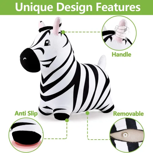Miniatura 3 de iPlay, iLearn Bouncy Pals Caballo Saltarín Cebra, Saltador de Animal Inflable de Peluche, Juguetes de Salto para Montar en Interiores y Exteriores