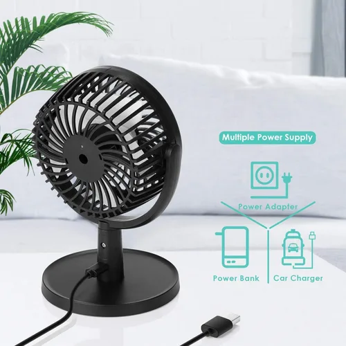 Miniatura 6 de Shinebella Ventilador de escritorio pequeño de 4 velocidades con fuerte flujo de aire, mini ventilador USB portátil personal, silencioso, rotación