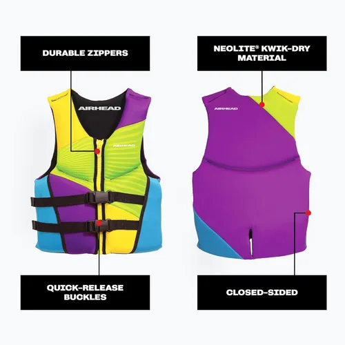 Miniatura 5 de Airhead Gnar Neolite Kwik-Dry Life Jacket - USCG Approved Type III PFD Life Vest, Lightweight Flexible Fit for Boating, Tubing & Watersports