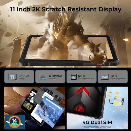 Miniatura 3 de HOTWAV R9 Plus Tablet resistente de 11 pulgadas IP68/IP69K impermeable, batería de 20080mAh, Android 14, Unisoc T7280 Octa-Core, 8GB+512GB, cámara
