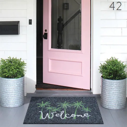 Miniatura 2 de Tapetes grandes de bienvenida para puerta delantera, exterior, tapete de entrada para puerta de entrada exterior con respaldo de goma Palmera-gris