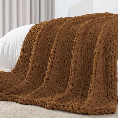 Miniatura 30 de Carriediosa Manta de Punto Grueso 50" x 60", 100% Hecha a Mano, Grande con Hilo de Felpilla en Bucle, Mantas Suaves y Esponjosas para Sofá, Cama