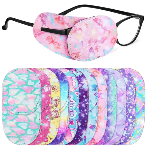 Miniatura 9 de Newcotte 12 piezas de parche para ojos para niños, reutilizable, ajustable, para niñas y niños, para gafas, para ojo izquierdo o derecho, patrones