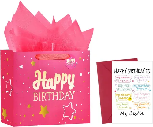 Miniatura 7 de Powbrace Bolsa de regalo de cumpleaños negra con papel de seda y tarjeta de felicitación, 13 x 10.2 x 4.9 pies, mediana