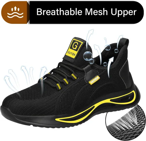Miniatura 4 de GLANOUDUN Zapatos con punta de acero para hombre, zapatos de trabajo para hombres, zapatos de seguridad ligeros y cómodos, puntera de acero, zapatos