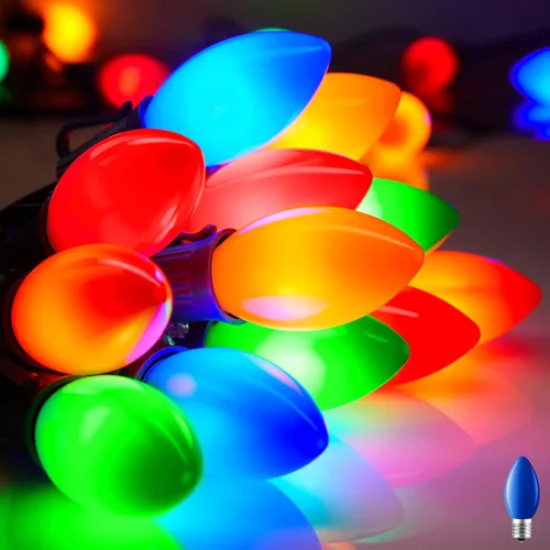 Miniatura 18 de Minetom Luces de Navidad vintage C9 LED al aire libre, 25 pies de luces de cadena C9 con 25 bombillas mate irrompibles, luces impermeables Blanco