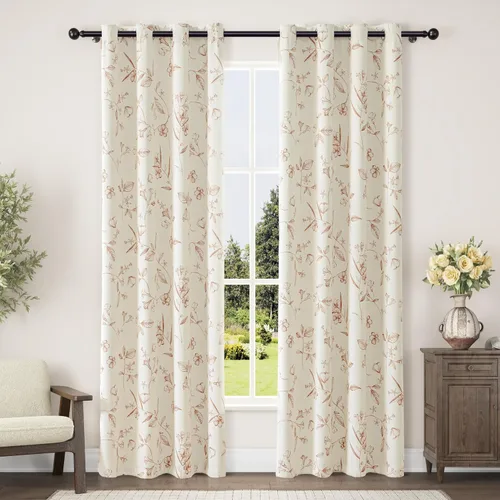 Miniatura 21 de ChrisDowa Cortinas florales 100% opacas de 63 pulgadas de largo, 2 paneles para dormitorio, sala de estar, estampado de flores negras