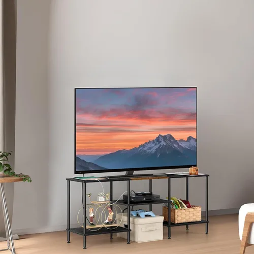 Miniatura 4 de OYEAL Soporte de TV Negro para Dormitorio con Tomas de Corriente para TV de hasta 50 Pulgadas, Pequeño Centro de Entretenimiento con Almacenamiento