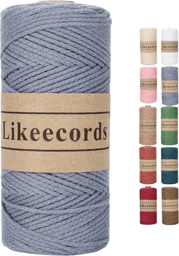 Miniatura 64 de Likeecords Cuerda de algodón 100% hilo de ganchillo de 0.079 pulgadas, cuerda trenzada de macramé, cuerda de macramé, hilo de ganchillo para regalo