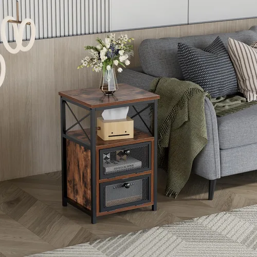 Miniatura 6 de VECELO Mesa auxiliar auxiliar, mesita de noche moderna con espacio de almacenamiento y puerta, juego de 2 mesitas de noche para sala de estar