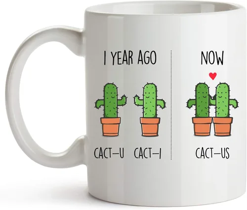 Miniatura 7 de YouNique Designs 1 Año Fechado taza, 11 onzas, Divertida taza de café de aniversario del primer año para parejas, Mango negro