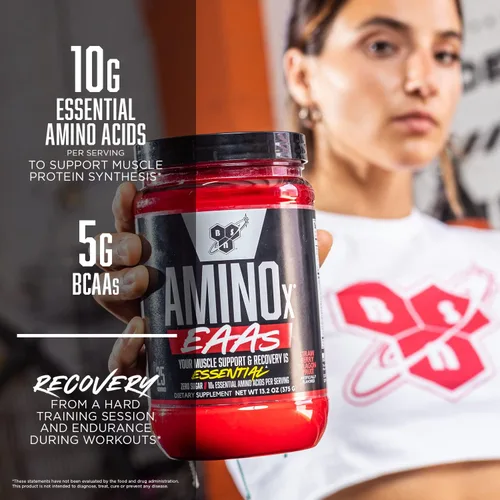 Miniatura 3 de BSN Amino X EAAs, Recuperación Muscular y Resistencia, 10g de Aminoácidos Esenciales, 5g de BCAAs, Sin Azúcar, Libre de Cafeína, Jugo de Selva, 0.37