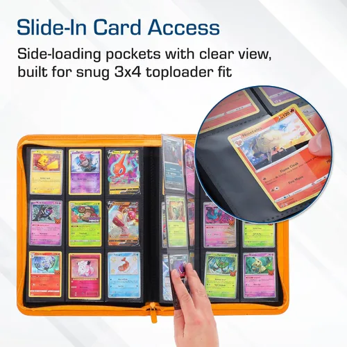 Miniatura 6 de BCW Z-Folio - Álbum LX de 9 bolsillos - Naranja Organizador de tarjetas con cremallera segura Carpeta de colección de tarjetas de cuero
