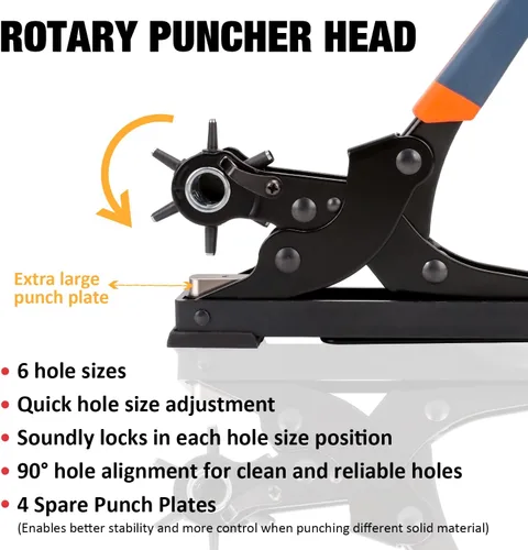 Miniatura 4 de KingTool Juego de perforadores de cuero de escritorio, perforador giratorio súper resistente, herramienta para hacer varios tamaños de agujeros