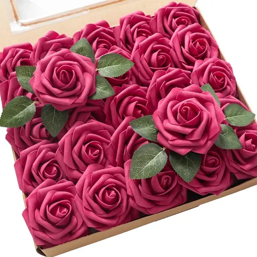 Miniatura 19 de Floroom Flores artificiales de espuma, aspecto real, con tallos, para manualidades, ramos de boda, centros de mesa, despedida de soltera, fiesta, 25