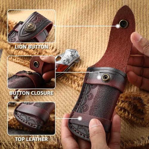 Miniatura 4 de Generic Bolsa plegable de cuero para cuchillos con funda plegable para cuchillos de 4 pulgadas y anillo para cinturón