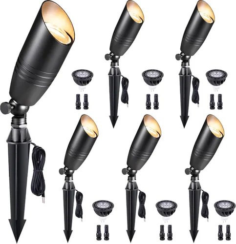 Miniatura 25 de Gardenreet Focos de paisaje de bajo voltaje - Luz superior LED de latón 12V para exterior, luces focales cableadas IP65 impermeables, enfoque