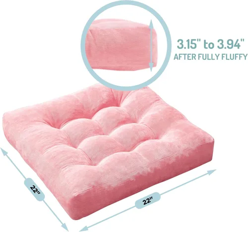 Miniatura 58 de Juego de 2 almohadas de suelo de meditación, almohadas cuadradas grandes para adultos, cojín de pana copetuda para sala de estar de tatami, gris, 22