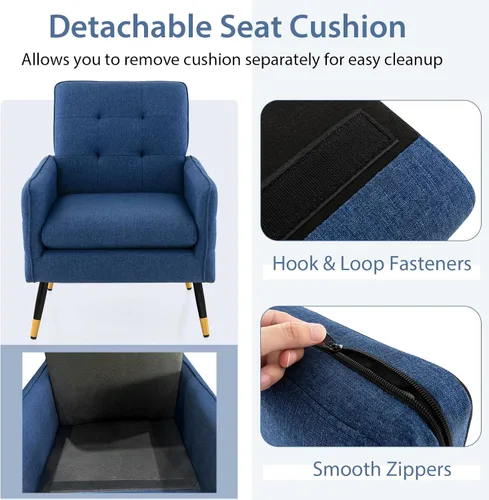 Miniatura 4 de Giantex Silla decorativa moderna de mediados de siglo, sillón tapizado con respaldo copetudo, patas de metal, almohadillas ajustables, sofá
