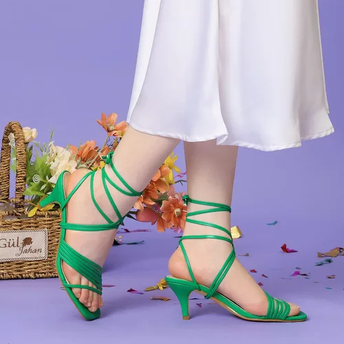 Miniatura 6 de Perphy Sandalias de tacón de gatito con tiras y puntera cuadrada con cordones para mujer