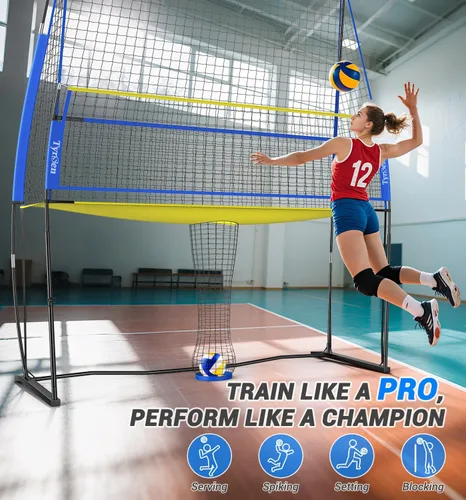Miniatura 6 de Volleyball Practice Net with Ball Return System, Height Adjustable 6.5-8FT, 11 * 8FT Portable Volleyball Training Equipment for Serving, Spiking