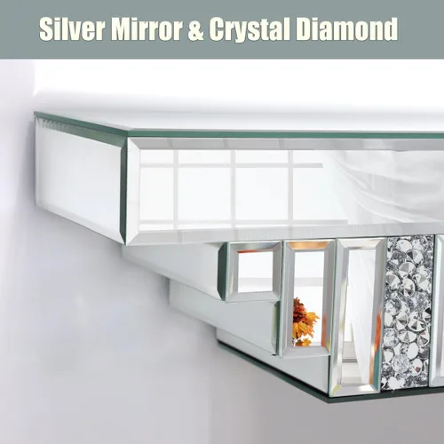 Miniatura 3 de Estante flotante con espejo para pared Wall-23, estante de pared de diamante de cristal triturado, estante de exhibición de espejo plateado