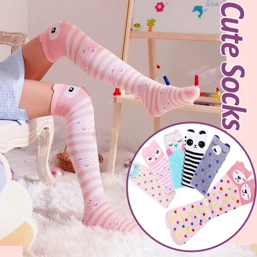 Miniatura 4 de MOGGEI 6 pares de calcetines hasta la rodilla para niños y niñas de regalo largos locos tontos altos divertidos lindos animales para niños