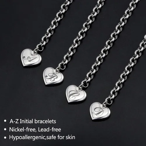 Miniatura 6 de Pulseras de acero inoxidable y dije en forma de corazón con inicial, 26 letras del alfabeto para mujer, regalos para el Día del Amor y la Amistad