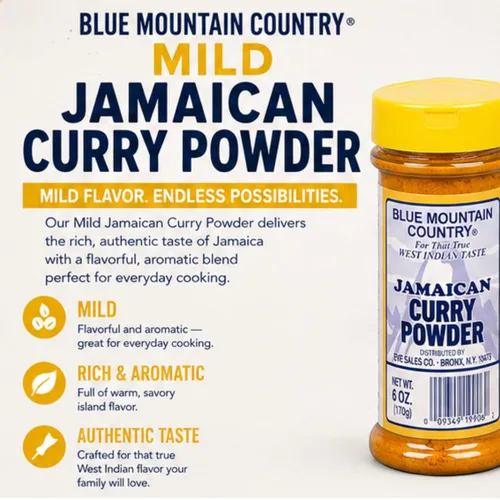 Miniatura 3 de Blue Mountain Country Curry jamaicano en polvo, 6 onzas – Auténtica mezcla de curry de las Indias Occidentales – Condimento caribeño para pollo