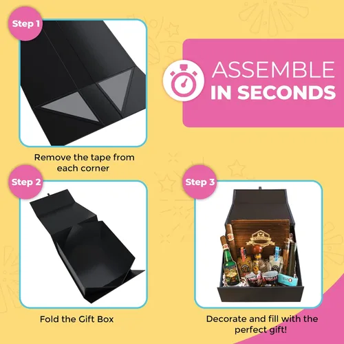 Miniatura 4 de Kiniu Paquete de 5 cajas de regalo negras con tapas a granel, cajas de regalo para regalos con 25 piezas de papel de seda blanco, juego de cajas