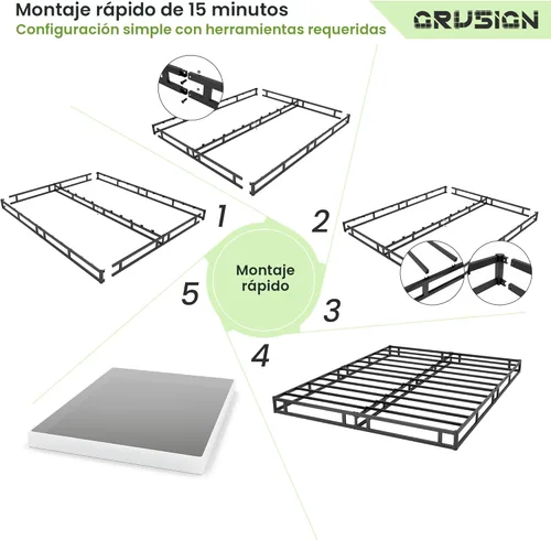 Miniatura 9 de GRUSIGN Base de colchón de metal de 5 pulgadas para cama Queen, montaje rápido, base de colchón de metal tamaño Queen con funda de tela, marco