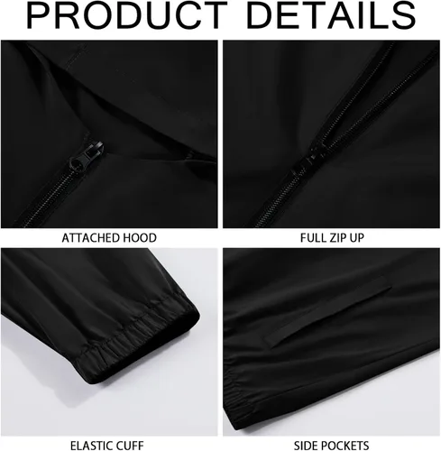 Miniatura 4 de Runcati Chaqueta impermeable ligera para hombre, rompevientos con capucha para senderismo, ciclismo, impermeable