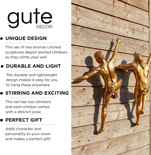 Miniatura 4 de GUTE Figuras altas de escultura de pared de escalada en roca, escultura de decoración de pared (juego de 2) 11.5 pulgadas – hombre y mujer – Maratón