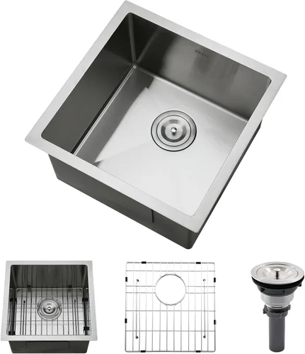 Miniatura 10 de Fregadero de Bar - PEPO Fregadero de Cocina Bajo Encimera de 13 x 15 Pulgadas, Fregadero de Cocina Pequeño de Una Sola Cubeta de Acero Inoxidable