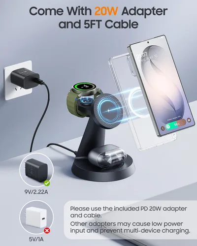 Miniatura 9 de Cargador inalámbrico magnético para Samsung, estación de carga 3 en 1 compatible con cargador MagSafe Samsung para Galaxy S25 Ultra S24 Z