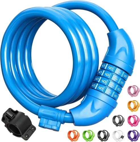 Miniatura 15 de Titanker Candado de bicicleta, cerradura de bicicleta de 4 pies, bloqueo de cable de 1/2 pulgada con soporte de montaje, accesorios de bicicleta