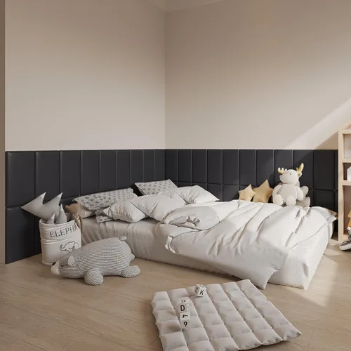 Miniatura 2 de YU LI 3DH 3D Almohadillas de pared anticolisión para niños, autoadhesivas, 4 piezas, paneles de cabecero en negro para pared, cabecero despegar