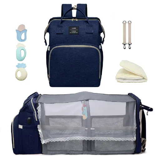 Miniatura 16 de Bolsa de pañales con cambiador, mochila para pañales, bolsa de pañales de viaje 7 en 1, bolsa para mamá con puerto de carga USB (rosa-gris)