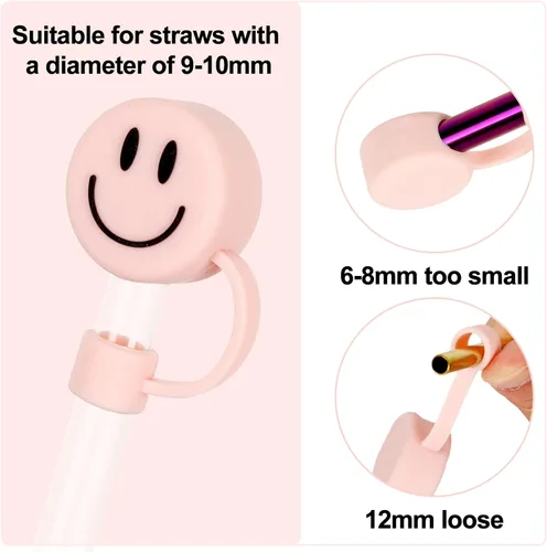 Miniatura 3 de Whaline 6 fundas de cara sonriente, color rosa claro, doble cara, con patrón de punta de 0.4 pulgadas, de silicona, reutilizable, redondo, para vaso