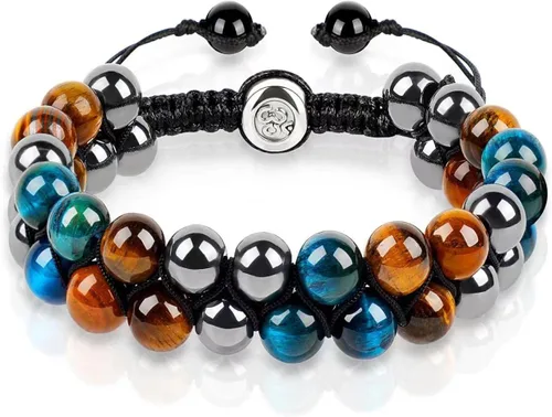 Miniatura 20 de Pulsera de triple protección, ojo de tigre malvado de ojo y obsidiana negra de 0.315 in, pulsera curativa para hombres y mujeres, pulsera curativa