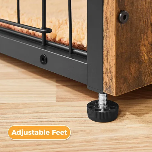 Miniatura 9 de Yaheetech 32" Mesa auxiliar de jaula para perros con cojín, jaula de madera para perros con puertas dobles/pies ajustables, mesa auxiliar lateral