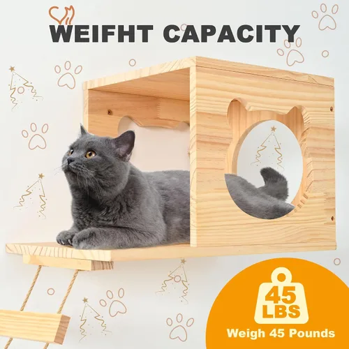 Miniatura 4 de PETKABOO - Muebles de pared para gatos, muebles de pared de pino para gatos, estantes de escalada con escalador, condominio, poste rascador
