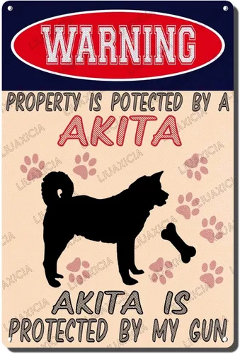 Miniatura 10 de LIUAXICIA Letreros divertidos de metal con texto en inglés "Warning Property is Potected by A American Bulldog is Protected by My Gun" The Coffee