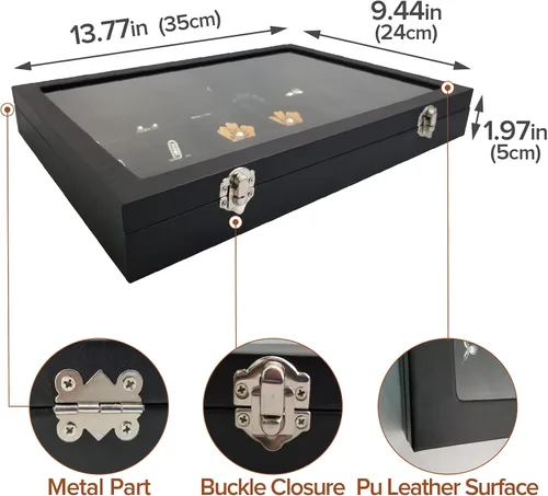 Miniatura 6 de Joyero de 24 rejillas extraíbles para aretes y anillos, caja organizadora con tapa transparente para mujeres y esposas (negro)