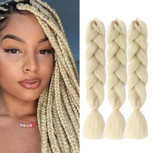 Extensiones de cabello trenzado rubio (613#) trenzado sintético para ganchillo Box Twist para mujeres, 24 pulgadas, 3.53 oz/paquete (3