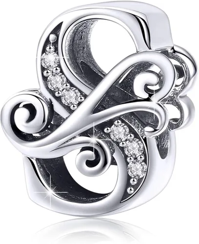 BISAER Dijes de plata de ley 925 con inicial de letra A-Z para pulseras, cuentas del alfabeto, regalos de joyería, Plata esterlina Diamante de