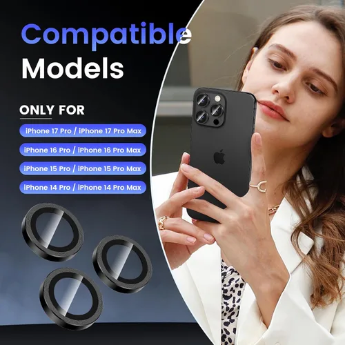 Miniatura 2 de Tensea Protector de lente de cámara Compatible para iPhone 17 Pro Max/17 Pro/15 Pro Max/15 Pro/16 Pro Max/16 Pro/14 Pro Max/14 Pro, Cubierta