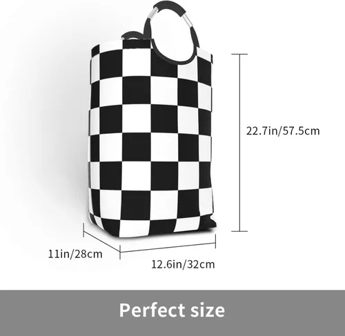 Miniatura 3 de Cesta de ajedrez en blanco y negro con asas, cesta de lavandería a cuadros, organizador de almacenamiento de juguetes, cubo plegable, bolsa de ropa