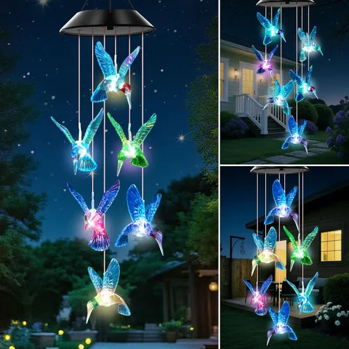 Miniatura 9 de Campanillas de viento solares para exteriores, luces que cambian de color, regalo para mujeres, mamá, abuela, hermana, mejores regalos, campanillas