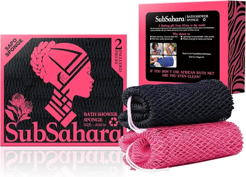 Miniatura 17 de SubSahara Auténtica esponja africana de red – 2 piezas exfoliante exfoliante para todo tipo de piel, esponja de baño para cara y cuerpo, portátil